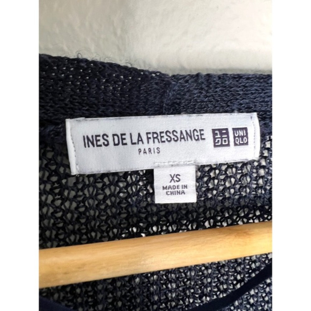 Uniqlo Ines de la Fressange‎ Navy Blue Linen Blend Lightweight Open Cardigan XS - Picture 2 of 5